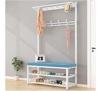 YHKJLYH Exquisito Perchero, Banco para Zapatos, 4 en 1 para Entrada, con 2 Niveles de Almacenamiento y 4 Ganchos extraíbles, Mueble Industrial con Estructura de Acero (tamaño: 80 cm, Color: Azul)