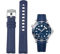 YHMOO Correa de reloj de 20 mm de goma curvada con extremo sólido, compatible con Omega Seamaster New 300 Diving, correas de repuesto (azul)