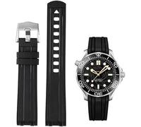 YHMOO Correa de reloj de 20 mm de goma curvada con extremo sólido, compatible con Omega Seamaster New 300 Diving, correa de repuesto (negra)