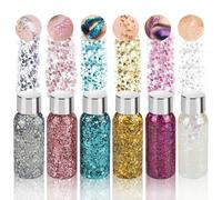 YHNDECO 6 unidades de gel con purpurina para el cuerpo, brillo para el cabello, purpurina para el cuerpo, lentejuelas de sirena brillantes para carnaval, danza, fiesta, Navidad (6 colores)