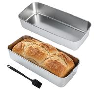 YHNDECO Juego de 2 moldes grandes de acero inoxidable, 33 × 15 × 6,7 cm, molde para pan de acero inoxidable con pincel de silicona, molde rectangular, saludable y no tóxico para pan, pasteles y