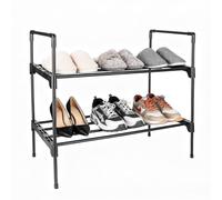 YHNDECO Zapatero de 2 niveles, zapatero de metal, delgado, apilable, organizador de zapatos para pasillo, salón, dormitorio, entrada (negro)