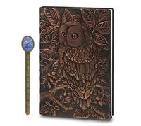 YHNNH, Búho de piel sintética con relieve de bronce, tamaño A5, diario de viaje con rayas y tapa dura, diario forrado, regalo de cumpleaños, recuerdos turísticos