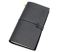 YHNNH, Cuaderno de viaje de cuero genuino, diario de viaje, diario Vintage hecho a mano, regalo de cuero de vaca, viajero(Black,22x12CM)