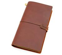 YHNNH, Cuaderno de viaje de cuero genuino, diario de viaje, diario Vintage hecho a mano, regalo de cuero de vaca, viajero(Red,22x12CM)