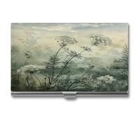 YHNNH Portatarjetas de visita, funda delgada de aleación de aluminio, bolsillo portátil para tarjetas de visita, flores en la niebla, soporte para tarjetas de crédito de metal para mujeres y hombres