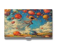YHNNH Portatarjetas de visita, funda delgada de aleación de aluminio portátil para tarjetas de visita, con bolsillo para tarjetas de crédito de metal con estampado de globos para mujeres y hombres