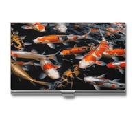YHNNH Portatarjetas de visita, funda delgada de aleación de aluminio portátil para tarjetas de visita, soporte para tarjetas de crédito de metal con estampado de peces de carpa japonesa para mujeres y