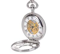 YHNNH, Reloj de Bolsillo Antiguo Hunter de Cuarzo con números Romanos for Hombre con Cadena Plateada