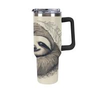YHNNH Vaso de 40 onzas con asa y popote, diseño de perezoso My Spirit, de acero inoxidable, reutilizable, a prueba de fugas, aislado, con tapas, cabe en el portavasos del coche