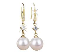 YHNSDJX 2025 Nueva Moda S925 Plata Esterlina Oro Pendientes Colgantes De Perlas De Agua Dulce Joyería De Boda Nupcial Clásica Simple for Mujer(Oro)