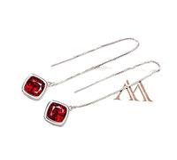 YHNSDJX Pendientes elegantes con forma de esmeralda y forma geométrica, de plata de ley 925 con rubí, piedras preciosas sencillas, pendientes antiguos for mujer, accesorio(Rosso)