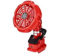 YHomU Ventilador portátil FC109, compatible con baterías de litio Cr4ftsm4n, M4kita, D3walt, Bl4ck+Decker de 14V-18V, rojo, 16,6 cm de diámetro, salida USB, soporte ajustable