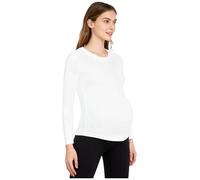 Yhong Camiseta de maternidad para embarazadas, cuello redondo, manga larga, monocolor, transpirable, básica, ropa de maternidad, Blanco, L