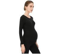 Yhong Camiseta de maternidad para embarazadas, cuello redondo, manga larga, monocolor, transpirable, básica, ropa de maternidad, Negro , L