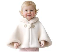 Yhong Capa de forro polar con capucha para bebé y niña, cálido, a prueba de viento, poncho para invierno, ropa exterior gruesa, beige, 80-86