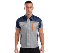 Yhong Chaqueta de trabajo para hombre de manga corta trabajador de fábrica mecánico uniforme chaqueta multifuncional con bolsillos camisa de trabajo reflectante de verano