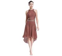 Yhong Vestido de Ballet para Mujer, Vestido de Danza Lírica con Malla, Falda Asimétrica, Traje de Ballet, Body de Baile, Vestido de Tul para Danza Moderna y Contemporánea, altrosa, S