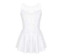 Yhong Vestido de ballet para niña con purpurina, vestido de patinaje artístico, manga larga, maillot de danza con falda de tul, traje de ballet para competición, Blanco, 128