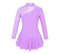 Yhong Vestido de ballet para niña con purpurina, vestido de patinaje artístico, manga larga, maillot de danza con falda de tul, traje de ballet para competición, lavanda, 140