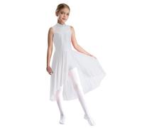 Yhong Vestido de ballet para niñas, disfraz de danza lírica con malla, falda asimétrica, maillot de ballet, vestido body, vestido de tul de danza moderna contemporánea, Blanco, 146-152