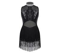 Yhong Vestido de patinaje artístico con lentejuelas para niñas y niñas, vestido de baile con flecos, falda de patinaje artístico, vestido de ballet, gimnasia, competición, dancewear, Negro , 158-164