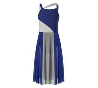 Yhong Vestidos de danza lírica para niñas sin mangas, traje de ballet con falda de gasa asimétrica, vestido de danza contemporánea moderna, azul, 134-140