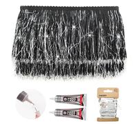 Yhsheen Borde de flecos negros con oropel Borde de flecos metαlicos de 5 yardas x 4 pulgadas con pegamento B7000 para chaqueta Karma, manualidade