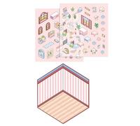 Yhsioaklo Calcomanía de escena de dibujos animados, calcomanías de casa para aliviar el estrés, efecto visual 3D, calcomanías de escena de casa en miniatura, divertidas escenas de calcomanías para