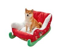 Yhsioaklo Cat Christmas Bed | Plush Christmas Sleigh Pet Cushion