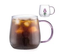 Yhsioaklo Cristalería con planta 3D en el interior, taza de dibujos animados de rosa y cactus | Taza de café de borosilicato transparente con asa | Bonito regalo de té para los amantes de la