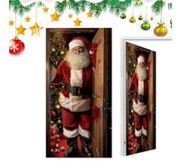 Yhsioaklo Decoración de Puerta Santa Claus - Banner Plano 2D de Poliéster Navideño | Cubierta de Puerta Vibrante - Decoración Santa para Tienda Patio Ventana Francesa Fiesta Fotografía Navidad