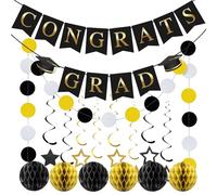 Yhsioaklo Decoraciones para el último año 2026 | Juego de placas de joyería graduadas 2026 | Estrellas de papel y bolas decorativas con pancarta de felicitación para graduados,Para la escuela
