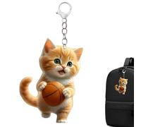 Yhsioaklo Llavero de gato naranja - Colgante plano acrílico 2D | lindo baloncesto jugando gato, decoración de coche, llavero de mascota para cadena de teléfono, mochila | para en casa y coch