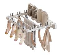 Yhsioaklo Soporte de pared para secar en la pared, barra de toalla plegable con 10 clips a prueba de viento | Percha para ropa de ahorro de espacio para calcetines, ropa interior, autocaravana, balcón