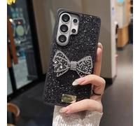 Yhsvie Funda para Samsung S23 Ultra Funda Glitter Lazo Funda Galaxy S23 Ultra Niñas Aesthetic Bow Bling Diamond Cover Mujeres Brillante Protección Resistente a Golpes TPU Bumper Case - Negro