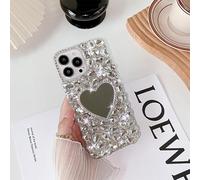 Yhsvie Glitzer Hülle für iPhone 11 pro max Handyhülle mit Spiegel Make-up Mädchen Bling Diamant Case Kratzfest Stoßfeste TPU Schutzhülle iPhone 11 pro max Frauen glänzend Kirstall Cover-Herzform