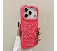 Yhsvie Handyhülle für iPhone 17 Pro Max Silikon Hülle, Glitzer Blumen Schutzhülle Mädchen Bling Diamant TPU Stoßfest Case Frauen Anti-Fingerabdruck Kameraschutz Cover für iPhone 17 Pro Max - Rosarrot