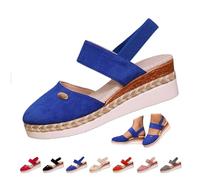 YHTRFDMSG Sandalias de plataforma con correa elástica en el tobillo para mujer, alpargatas de cuña con puntera cerrada, zapatos elegantes sin cordones (39 EU, azul)
