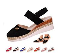 YHTRFDMSG Sandalias de plataforma con correa elástica en el tobillo para mujer, alpargatas, sandalias de cuña con puntera cerrada, zapatos elegantes sin cordones (43EU, negro)