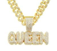 YHVLSOLHU Collar colgante con letras KING QUEEN de Hip Hop masculino con cadena cubana Miami de 13 mm, collares glacés de hip hop, joyería de moda femenina