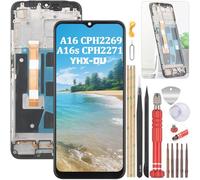 YHX-OU 6.52'' Pantalla LCD para OPPO A16 CPH2269 OPPO A16S CPH2271 Kit de Reparación de Pantalla Táctil Digitalizador con Herramientas(Negro + Marco)