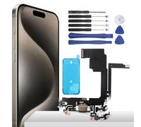 YHX-OU Connector de Carga para iPhone 15 Pro Dock Connector Port Charger iPhone 15 Pro Puerto de Carga Micrófono Audio Jack Flex Cable + Impermeable Adhesive + Herramienta