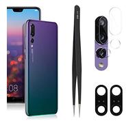 YHX-OU Lente de cristal para cámara trasera Huawei P20 Pro de 6,10 pulgadas [2 unidades] con pinzas (negro)
