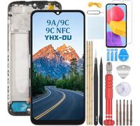 YHX-OU Negro+Marco Pantalla táctil para Xiaomi Redmi 9A Redmi 9C Redmi 9C NFC Pantalla LCD de digitalizador táctil Reemplazo Touch Pantalla con Redmi 9A Redmi 9C Película Templada+ Herramienta