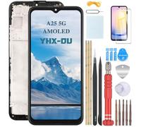 YHX-OU Negro Pantalla AMOLED con Marco para Samsung Galaxy A25 5G SM-A256B SM-A256E SM-A256U Pantalla Táctil LCD Digitalizador de Repuest Asamblea con Herramientas de Reparación