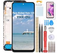 YHX-OU Pantalla de 6,43 pulgadas negro + marco para Xiaomi Redmi Note 12S 2303CRA44A, 23030RAC7Y, 2303ERA42L LCD Pantalla táctil Reemplazo pantalla de cristal con herramienta + 1 pieza Protector de
