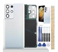 YHX-OU Tapa de Batería de Reemplazo para Samsung Galaxy S21 Ultra 5G Tapa Trasera para Samsung Galaxy S21 Ultra 5G Cubierta Bateria con Lente + Herramientas(Plata)