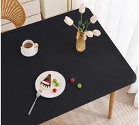 YHXAIQ Mantel Elástico Ajustable Impermeable - Borde Elástico con Correas Envolventes, Cuero/PU para Mesa Rectangular Interior/Exterior Cocina Jardín(Black,90 X 140 cm)