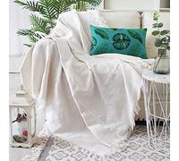 YHXBD Manta de punto para sofá, silla, cama, color sólido, patrón geométrico de rombos y mantas, mantas y mantas con peso para muebles, color blanco, 130 x 180 cm